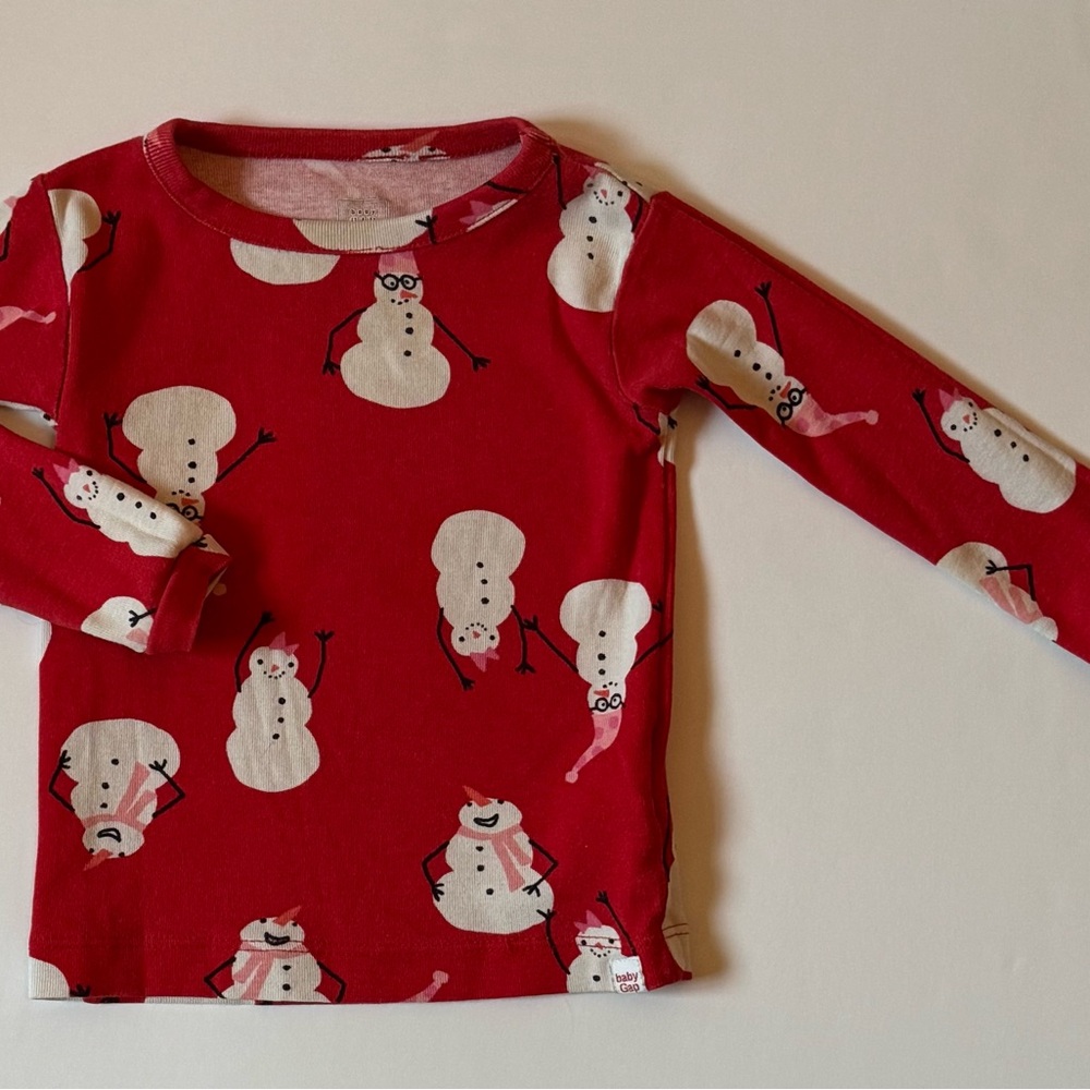 Baby Gap Festive Red Snowman Long-Sleeved Shirt 12-18M EUC